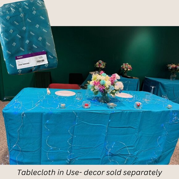 Fitted Cloth Tablecloth 6 Ft Floor Length Caribbean Blue Durable Reusable NEW - Picture 7 of 12